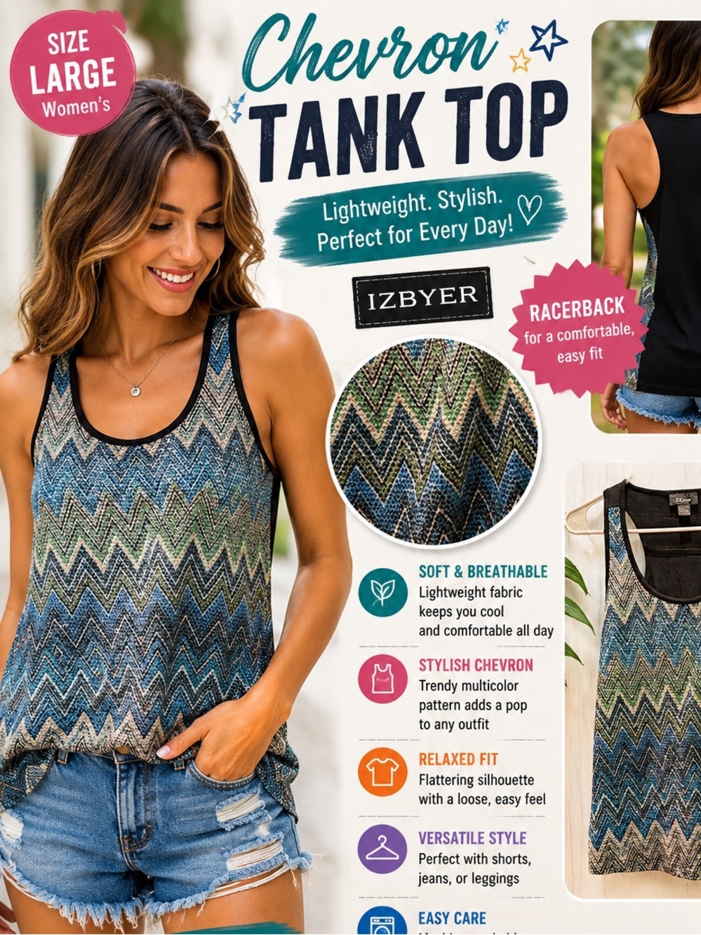IZbyer Multicolor Chevron Tank Top LARGE